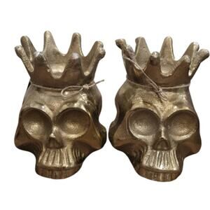 Maisey Mae Gold Skull with Crown Candle Holders – 2 Piece Set – New